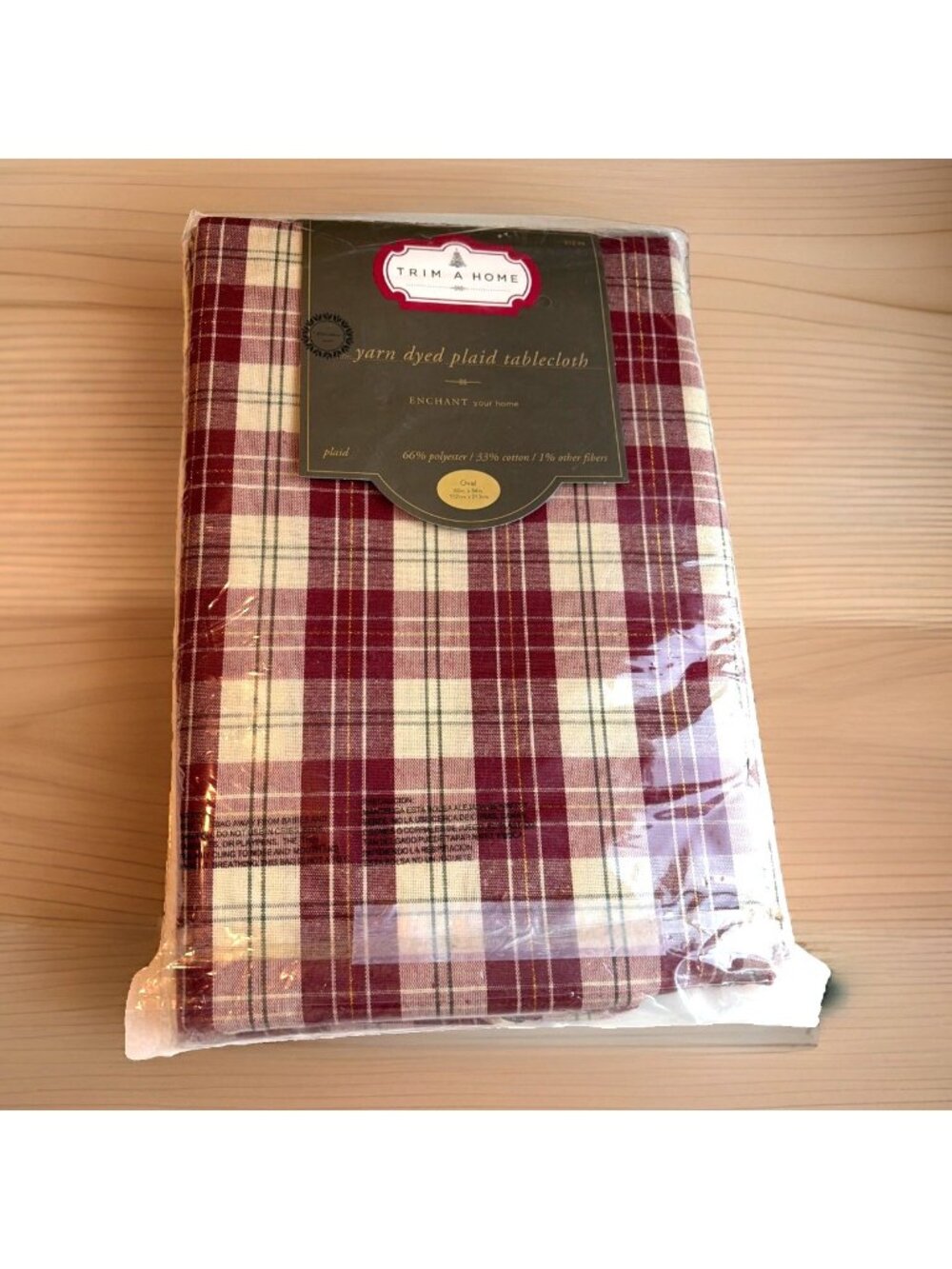 Trim A Home Yarn Dyed Plaid Tablecloth Red Metallic Oval 60x84" Holiday Country
